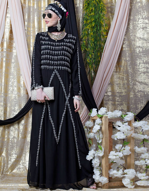 Women Hand embroidered Party Abaya Black