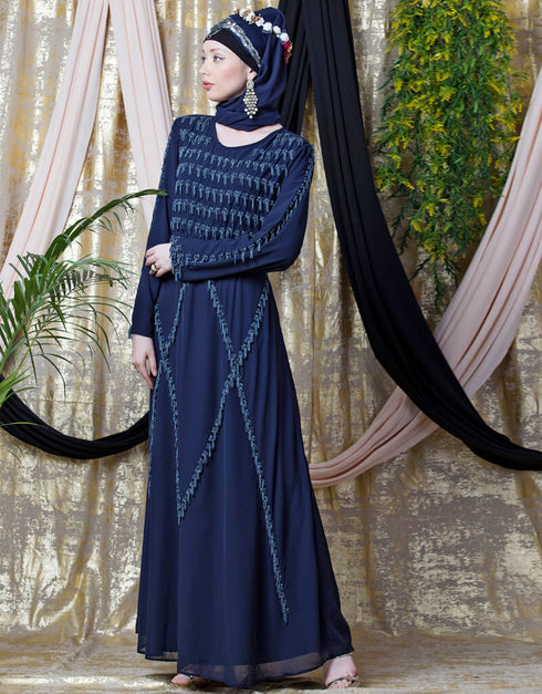 Muslimah Hand embroidered Party Abaya Navy
