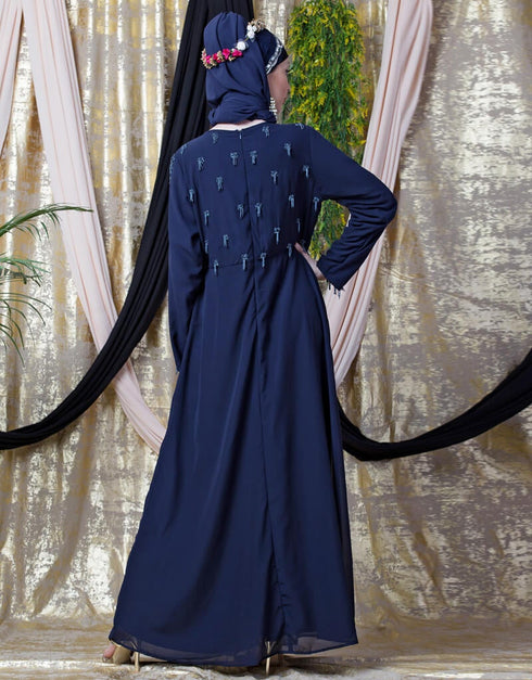 Muslimah Hand embroidered Party Abaya Navy