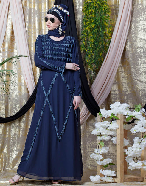 Muslimah Hand embroidered Party Abaya Navy