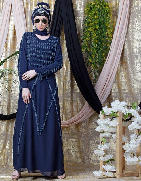 Muslimah Hand embroidered Party Abaya Navy