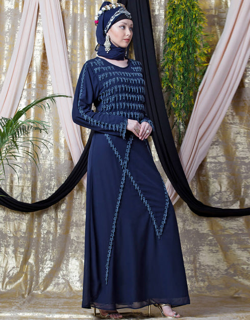 Muslimah Hand embroidered Party Abaya Navy