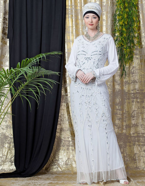 Trendy Full Hand Embroidered White Wedding Abaya White