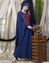 Women Extra Long wings Sleeve embroidered Party abaya Navy Blue