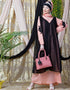 Women Embroidered Neck Band Double Layer Party Abaya Peach