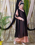 Women Embroidered Neck Band Double Layer Party Abaya Peach
