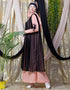 Women Embroidered Neck Band Double Layer Party Abaya Peach