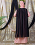 Women Embroidered Neck Band Double Layer Party Abaya Peach