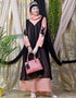 Women Embroidered Neck Band Double Layer Party Abaya Peach