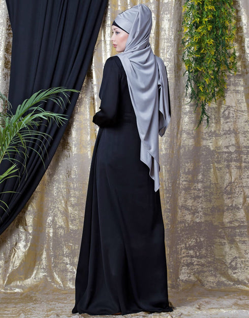 Women Side Open Band At Waist Nida Abaya Black