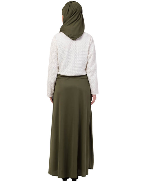 Trendy Lace Body Solid Skirt Two Color Abaya White