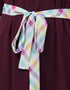 Chic Bell Sleeve Printed Checks Casual Abaya Wine