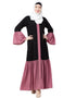 Women Front Open Contrast Bottom And Bell Sleeve Abaya Black