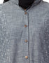 Women Front open Printed Denim Abaya Grey