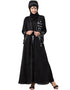 Trendy Front open Hand embroidered Nida Dubai Kaftan Black
