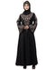 Islamic Neck and Sleeve Resham Embroidered A line Party Abaya Black