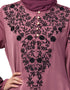 Trendy Neck and Sleeve Resham Embroidered A line Party Abaya Pink