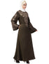 Modern Neck and Sleeve Resham Embroidered A line Party Abaya Green