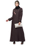 Chic Side embroidery contrast piping Abaya Brown