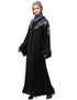 Modern Front to back Resham Embroidery Front Open Abaya Black