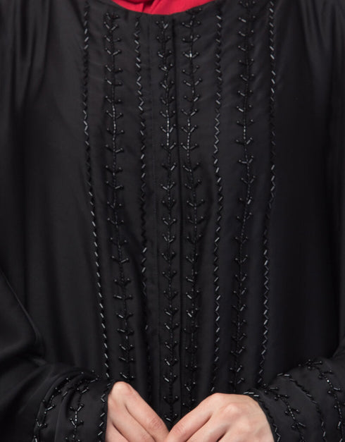 Dubai Hand embroidery front open kaftan Black