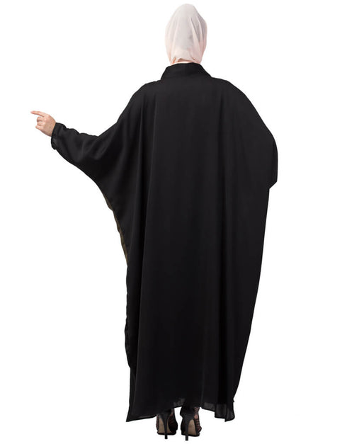 Modest Two colors front open kaftan cum abaya Green
