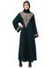 Chic Round Neck Front and sleeve drop Embroidery Abaya Green