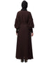 Modest Long cuff full balloon sleeve with belt A line Abaya Brown