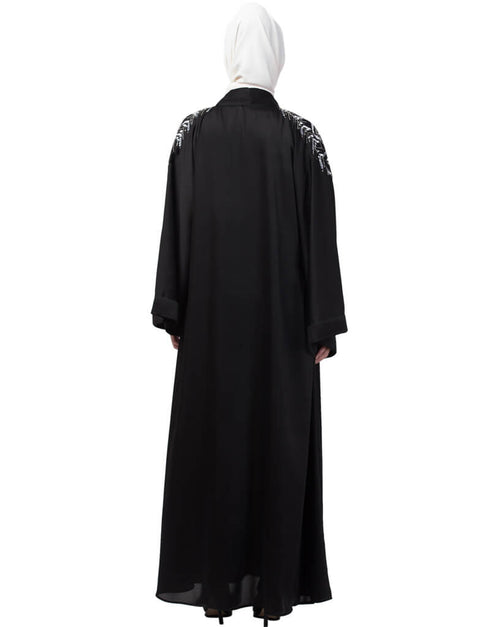 Women Front Back hand embroidered Front open Dubai Abaya Black