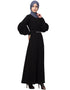 Muslimah Long cuff full balloon sleeve with belt A line Abaya Black