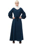 Chic Long cuff full balloon sleeve with belt A line Abaya Teal