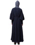 Dubai Long cuff full balloon sleeve with belt A line Abaya Navy Blue