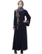 Muslim One side and sleeve Resham Embroidery front open Abaya Navy Blue