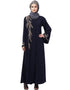 Muslim One side and sleeve Resham Embroidery front open Abaya Navy Blue