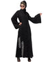 Arabic Side embroidery at bottom front open Dubai Abaya Black