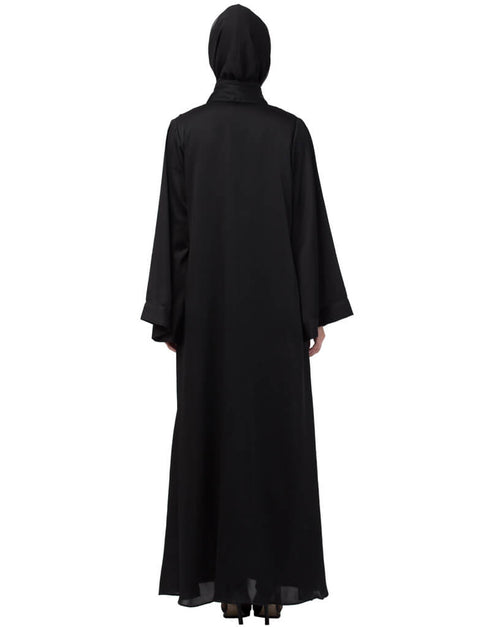 Arabic Side embroidery at bottom front open Dubai Abaya Black