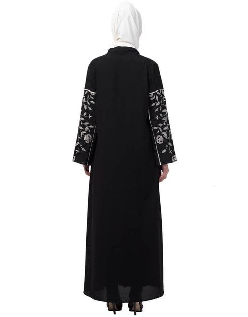 Trendy Full Zari embroidered front open part Abaya Black
