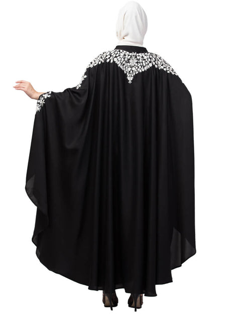 Modern Front to back and hand opening Resham Embroidery Irani Kaftan Black