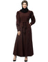 Arabic Long Cuff Gathered Puffed Sleeve Brown Color Abaya Brown