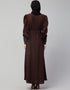 Arabic Long Cuff Gathered Puffed Sleeve Brown Color Abaya Brown