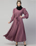 Muslimah Long Cuff Gathered Puffed Sleeve Purple Color Abaya Purple