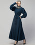 Dubai Long Cuff Gathered Puffed Sleeve Abaya In The Color Teal