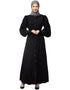 Islamic Front Open long Cuff Gathered Puffed Sleeve Casual Abaya in the Shade Of Black