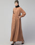 Arabic Front Open with Black Embroidery Casual Abaya In The Color Skin