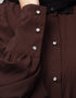 Muslimah Front Open long Cuff Gathered Puffed Sleeve Casual Abaya in the Shade Of Chocolate