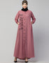 Chic Front open Contrast Embroidery Casual Abaya In The Color Mauve Pink