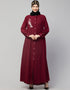 Modern Front Open with Silver Embroidery Color Casual Abaya in the Shade Of Maroon