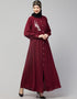 Modern Front Open with Silver Embroidery Color Casual Abaya in the Shade Of Maroon