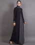 Muslim Contrast Yoke Black Grey Casual Abaya Black