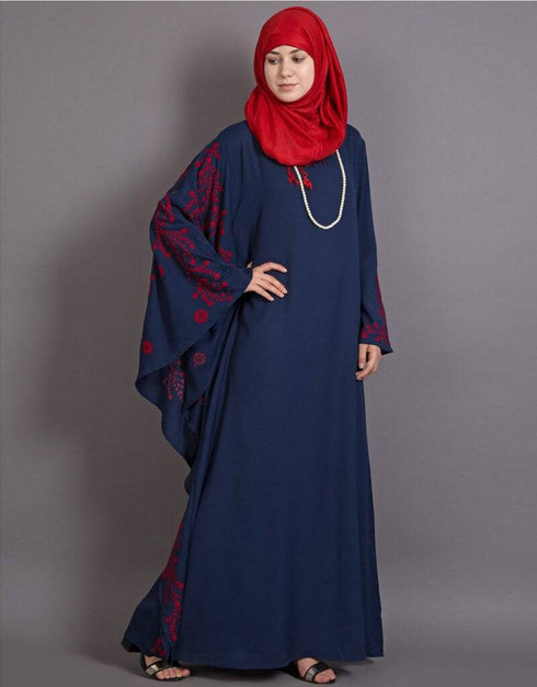 Modest Embroidered Butterfly Sleeve Party Abaya Grey